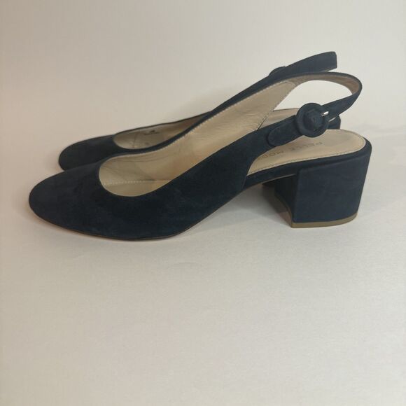 Pelle Moda Ulla women navy blue sling back pump-almond toe-block heel suede 10M - Picture 5 of 12
